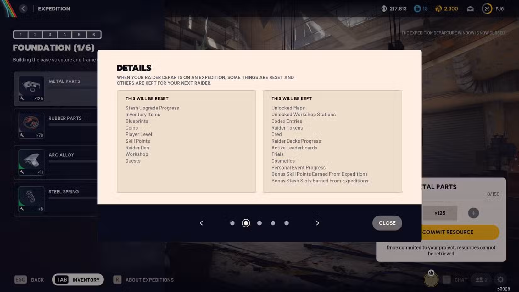 A lista de tudo que você guarda e perde em uma expedição em Arc Raiders.