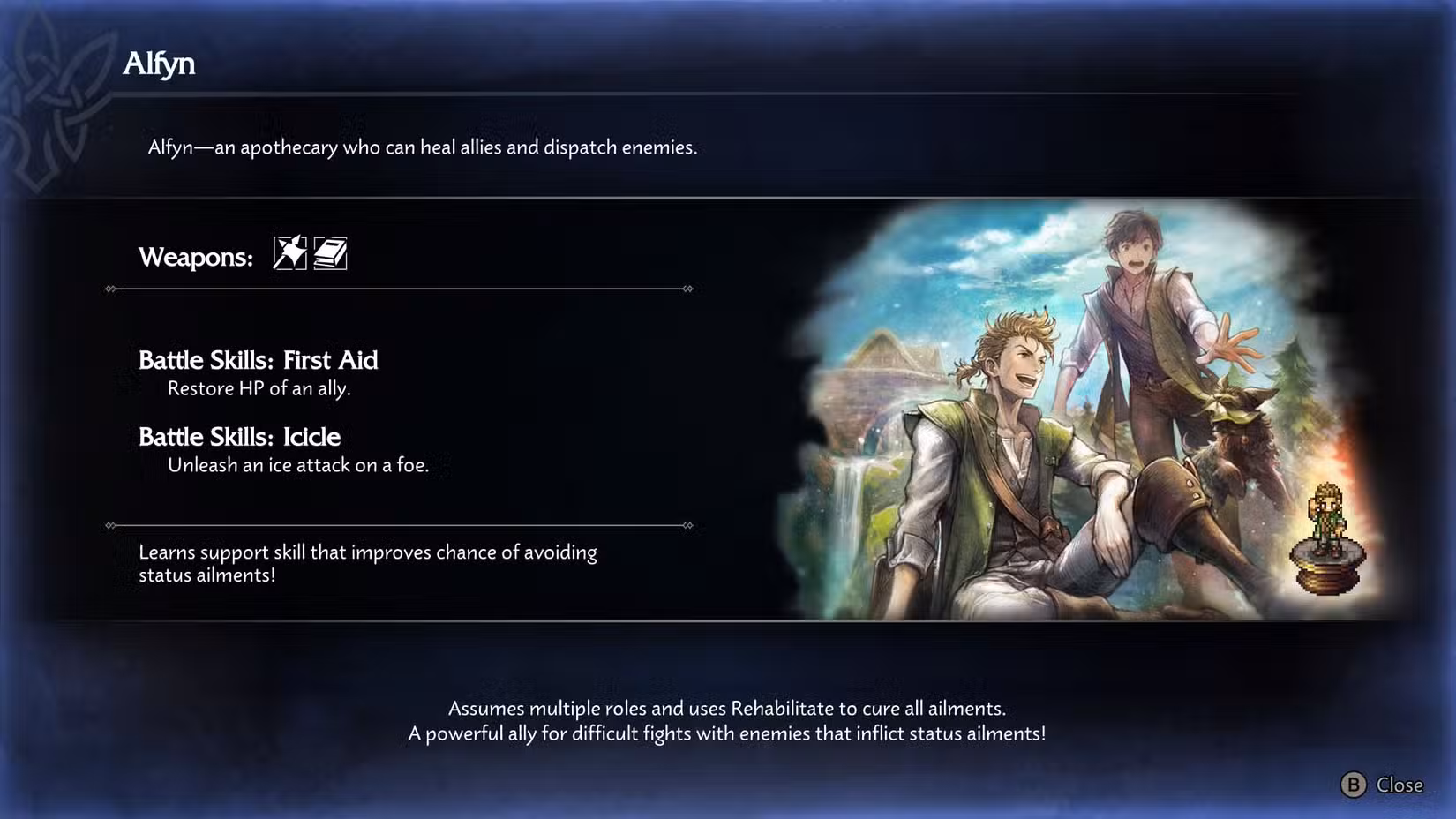 Uma captura de tela do Octopath Traveler 0 mostrando o kit de Alfyn