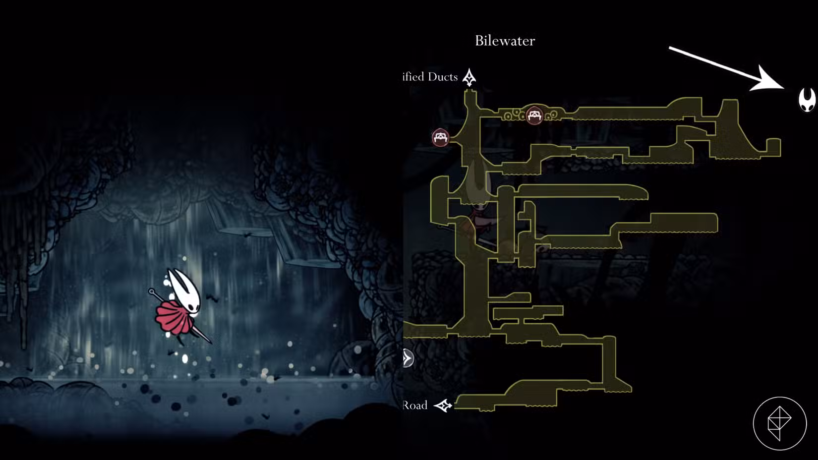 O caminho para a localização de Shakra na missão Trail's End em Hollow Knight: Silksong.