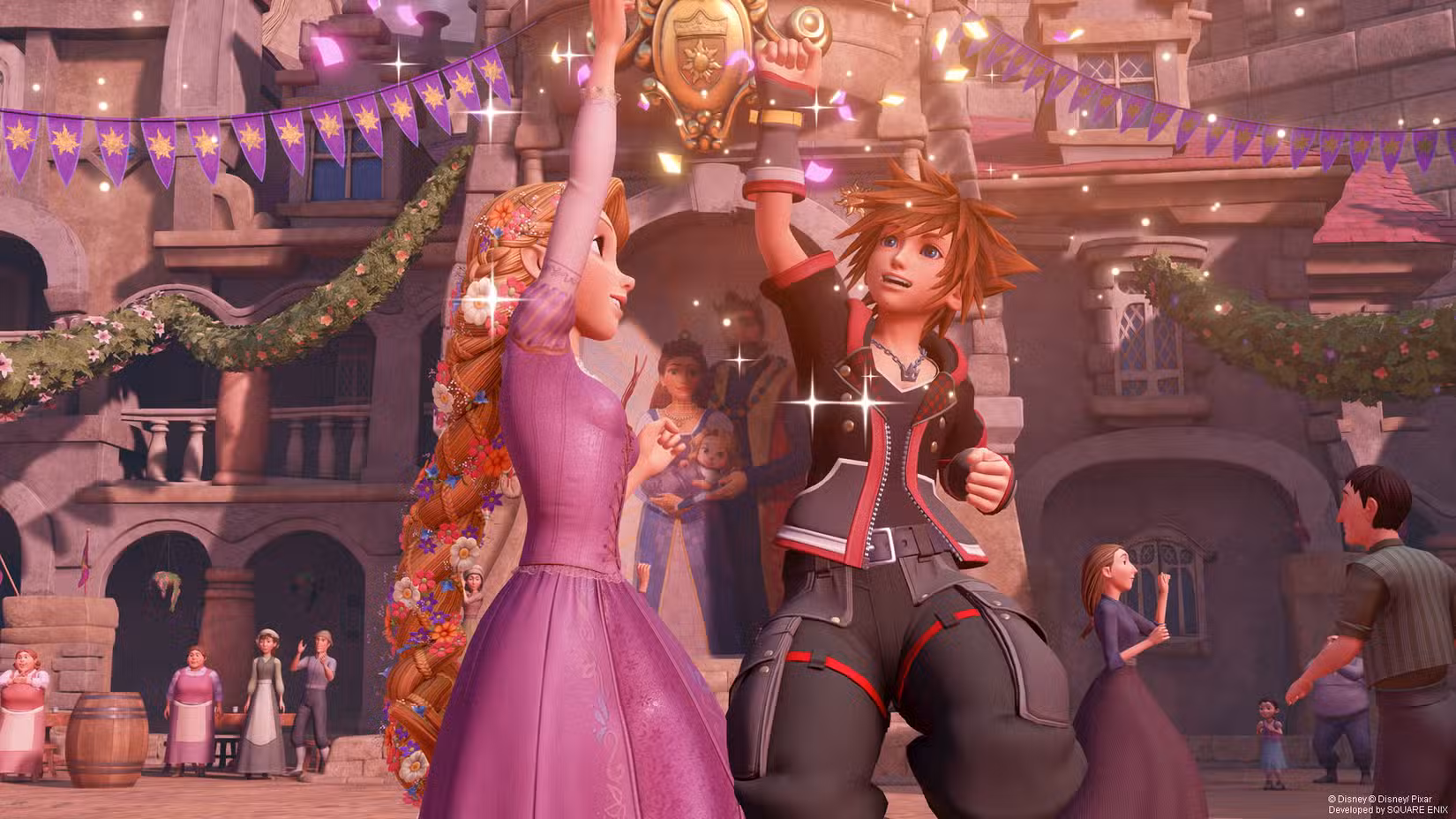 Rapunzel e Sora compartilham uma dança encantadora em Kingdom Hearts 3