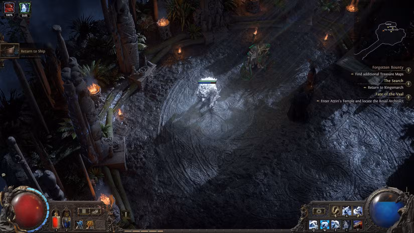 Uma captura de tela do Path of Exile 2 mostrando o Lobo Druida sob o luar