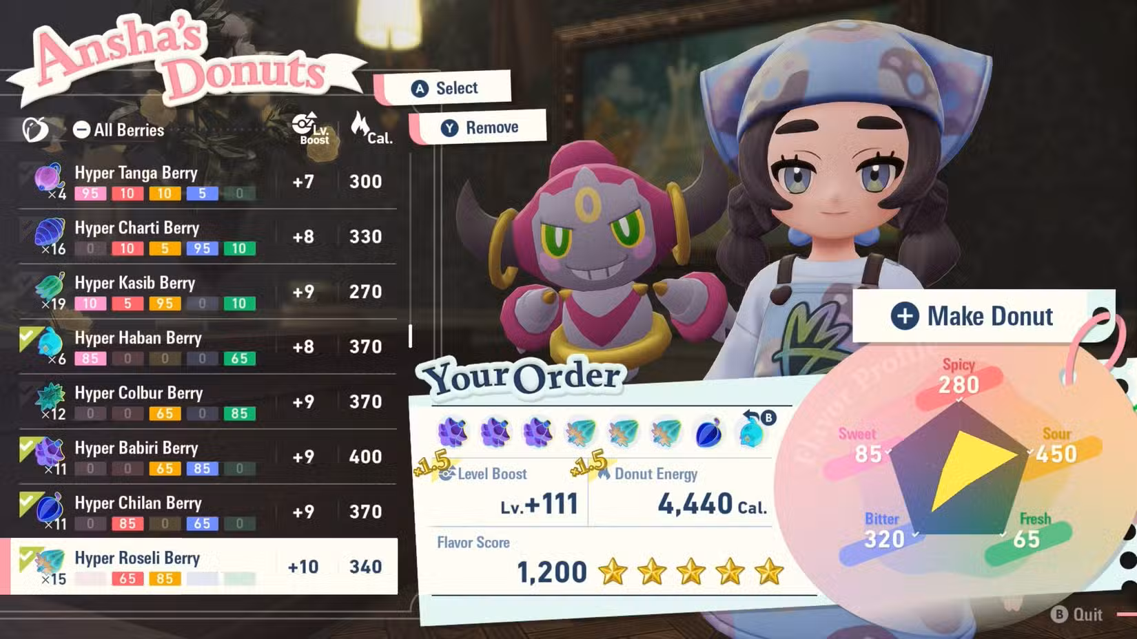 Uma combinação de frutas vermelhas para um donut Zeraora em Pokémon Legends: ZA