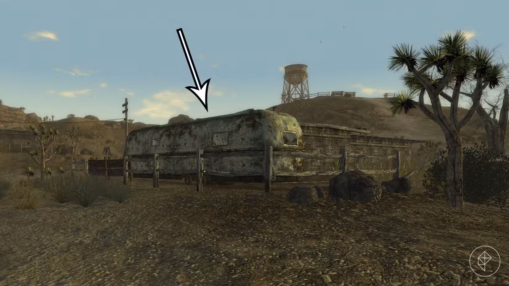 Um campista para dormir em Fallout: New Vegas.