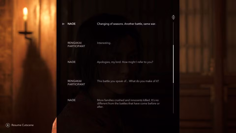 Um registro de conversa aparece em Assassin's Creed Shadows.