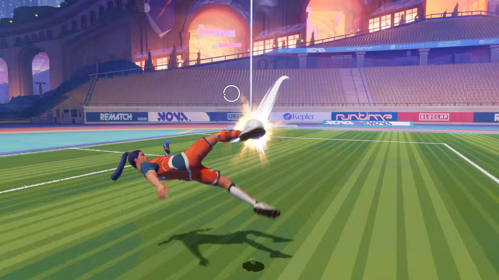 Uma captura de tela da Revanche mostrando o personagem fazendo um voleio.