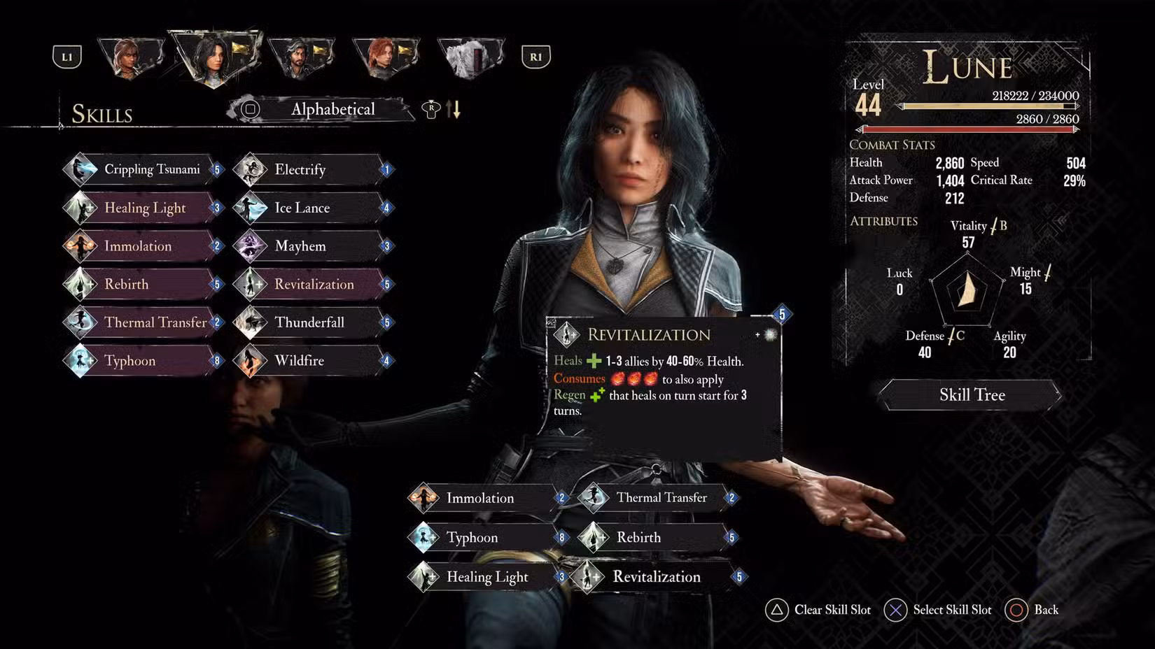 Uma captura de tela de Clair Obscur mostrando as melhores habilidades de Lune