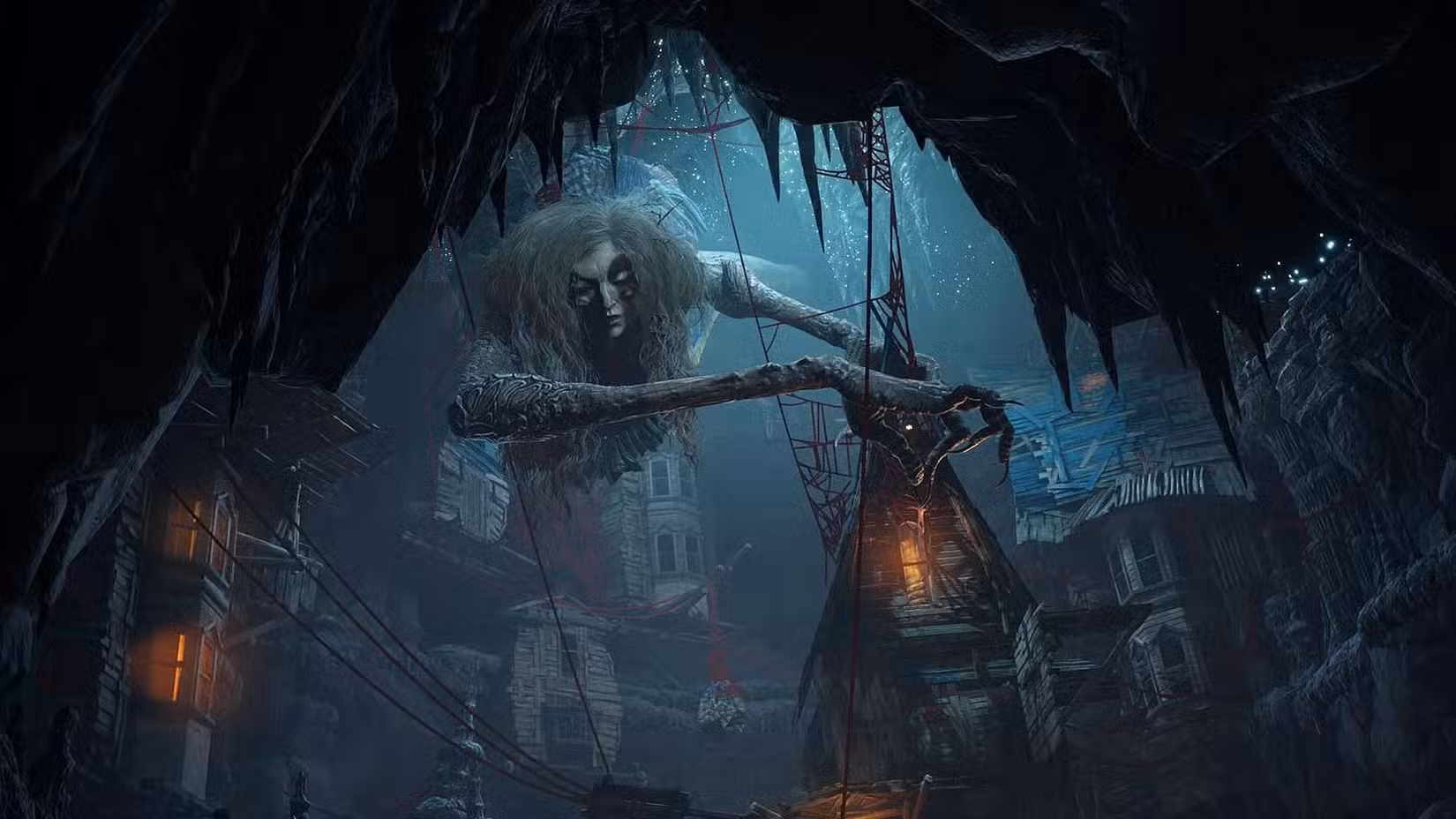 Huggin 'Molly chega a um prédio com mãos enormes, parecidas com as de uma aranha.