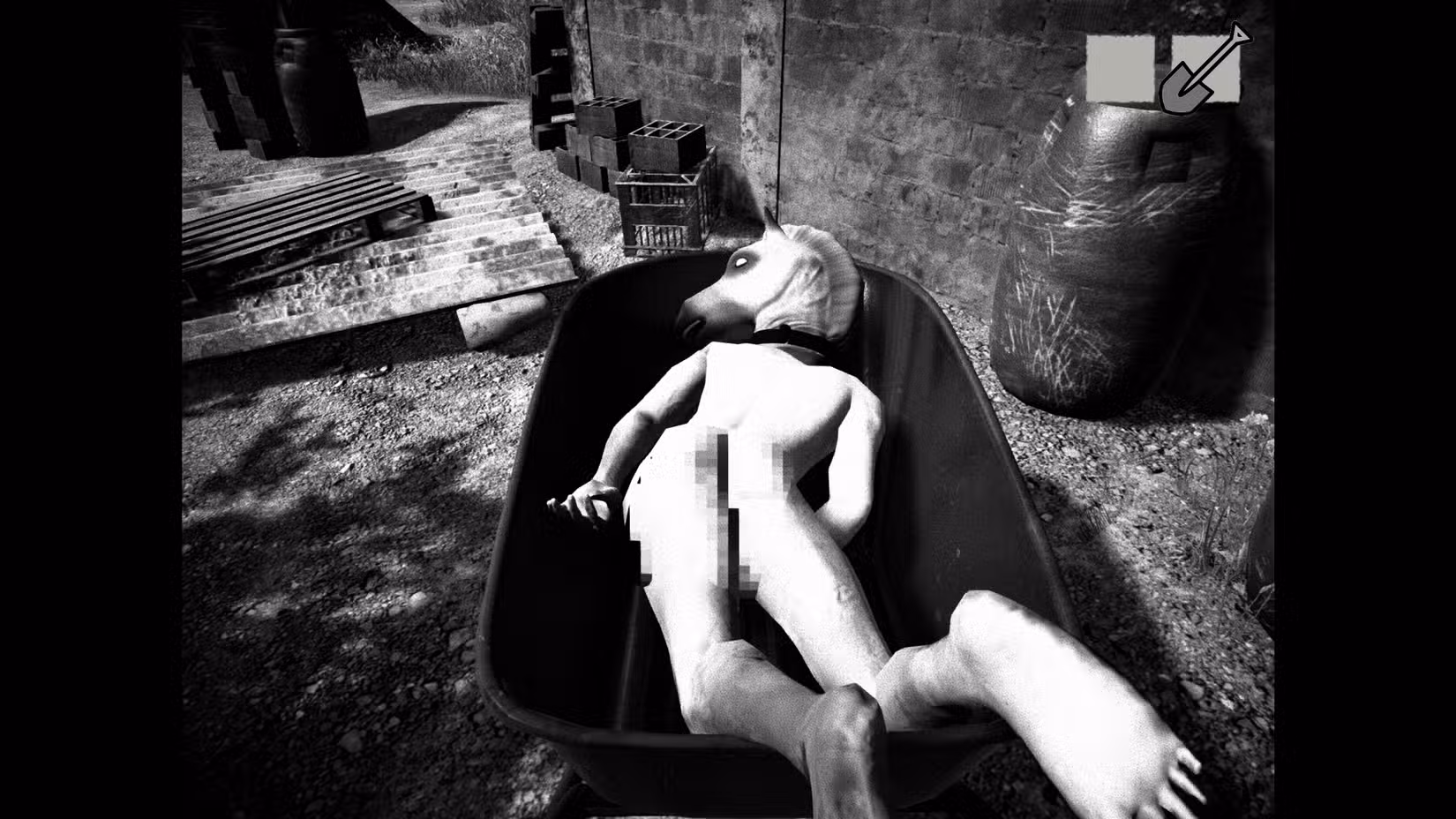 Um cavalo está em um carrinho de mão em Cavalos.