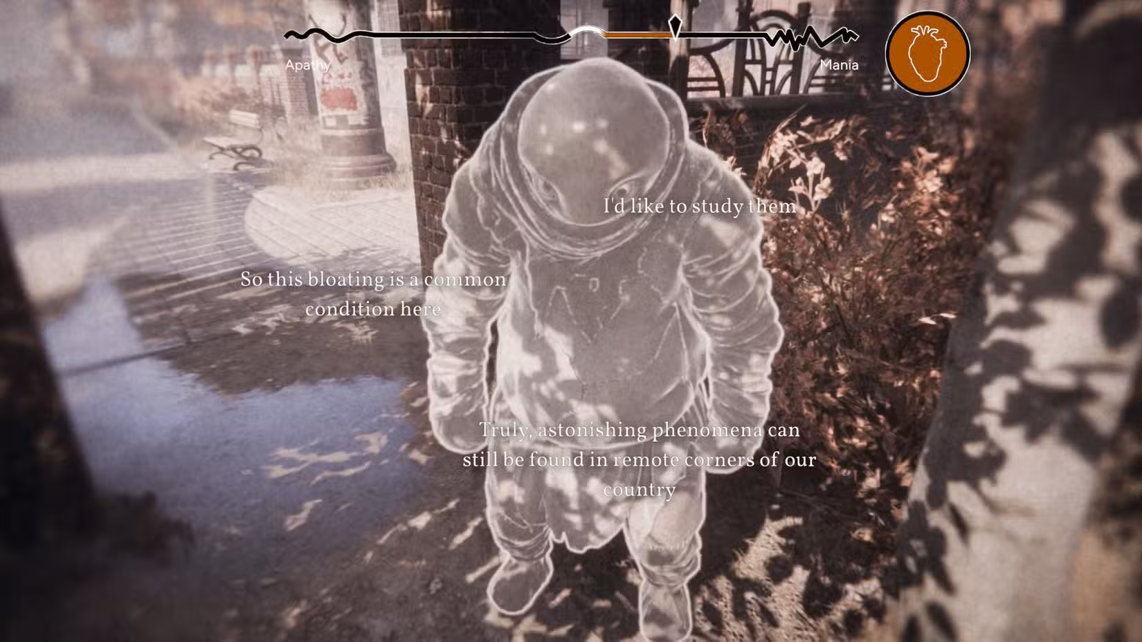 Daniil examina uma estranha criatura chamada Odongh, enquanto pensamentos sobre a criatura giram em sua linha de visão.