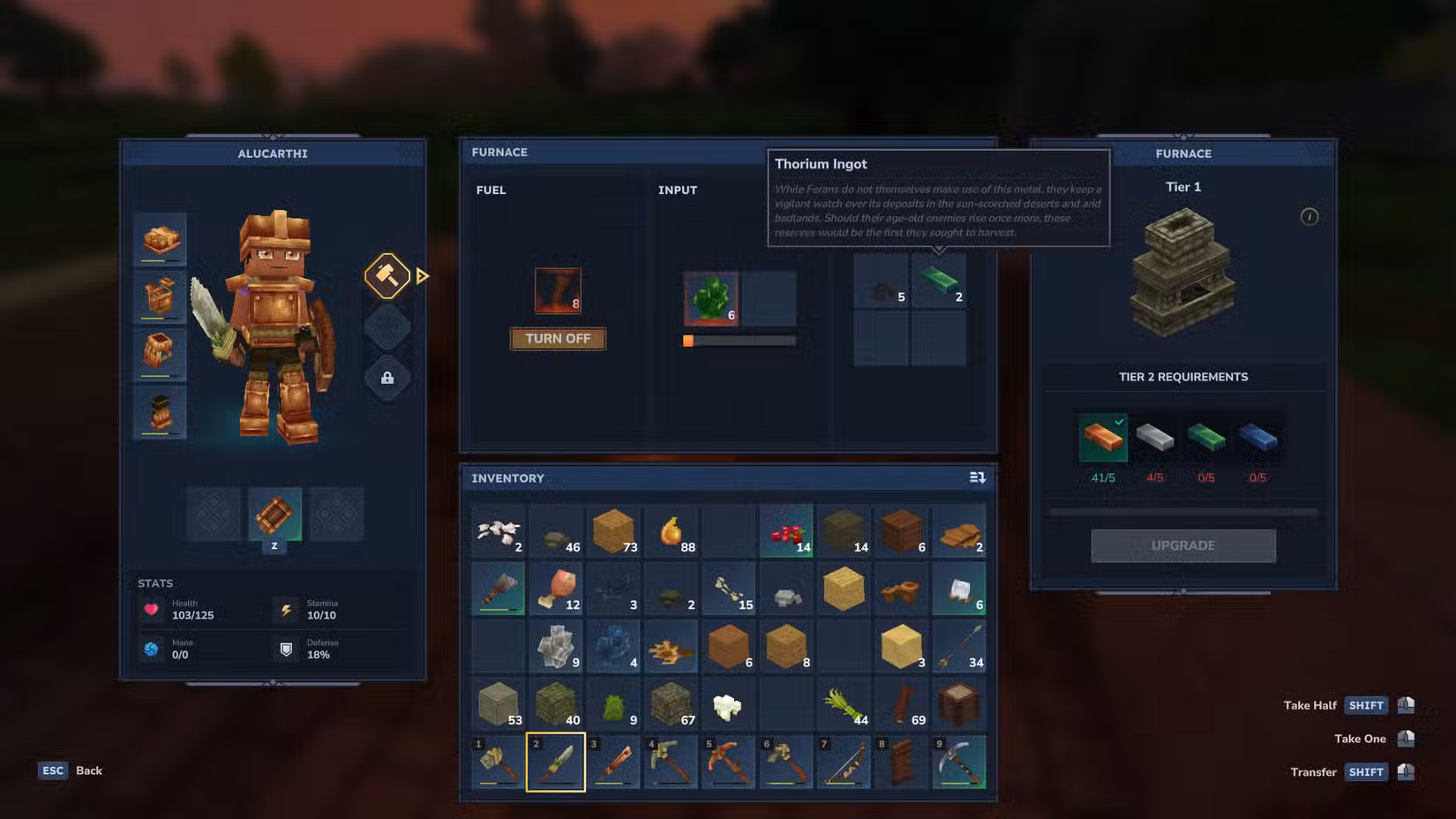 Uma captura de tela do Hytale mostrando a fornalha de fundição de minério de tório