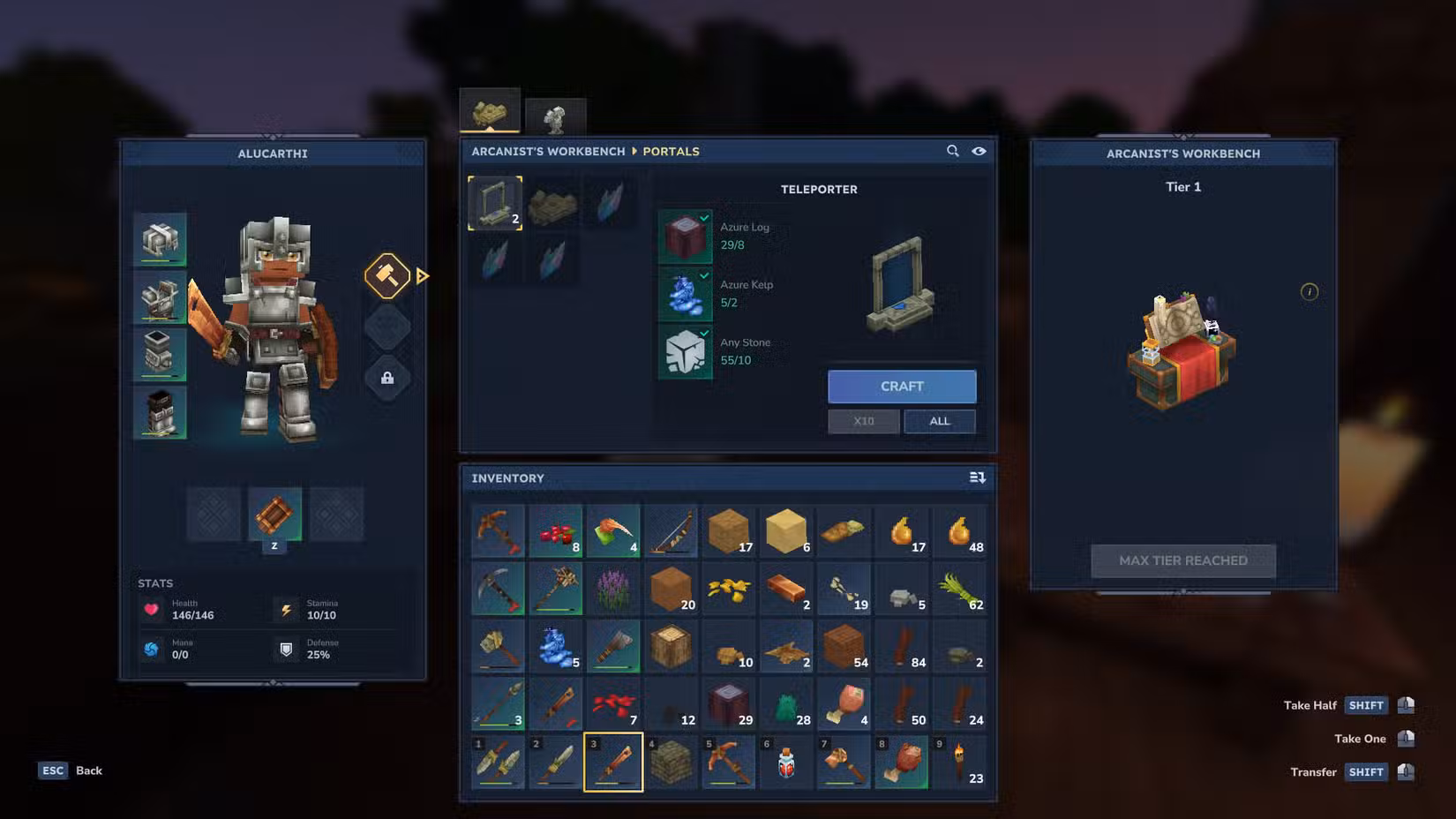 Uma captura de tela do Hytale mostrando a receita para construir um teletransportador