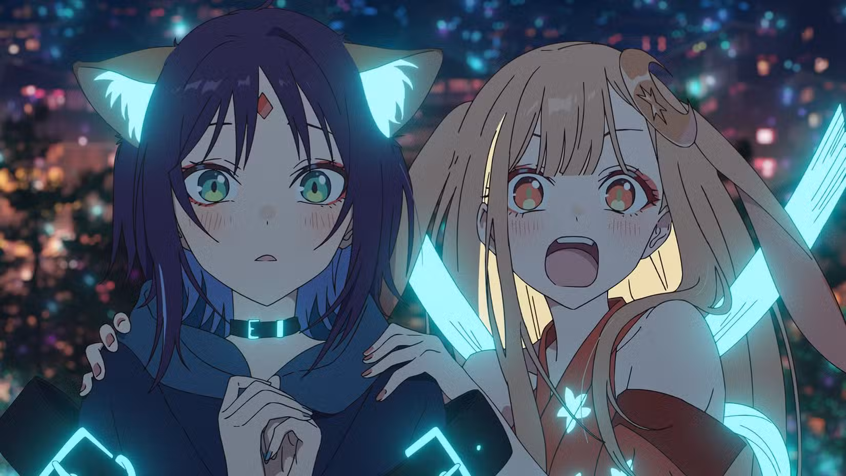 Uma Princesa Cósmica Kaguya! imagem officila mostrando os avatares de Iroha e Kaguya. Iroha tem um avatar parecido com um gato com cabelo azul escuro, enquanto Kaguya tem um avatar baseado em um coelho com cabelo loiro