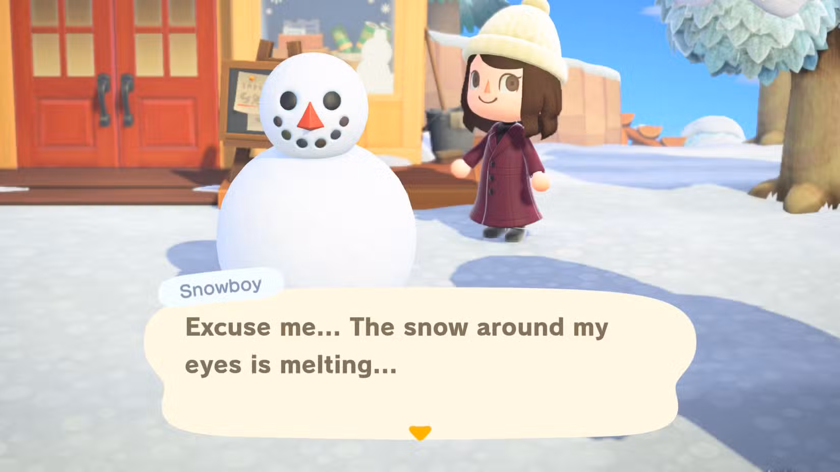 ACNH Snowboy dizendo que estão chorando