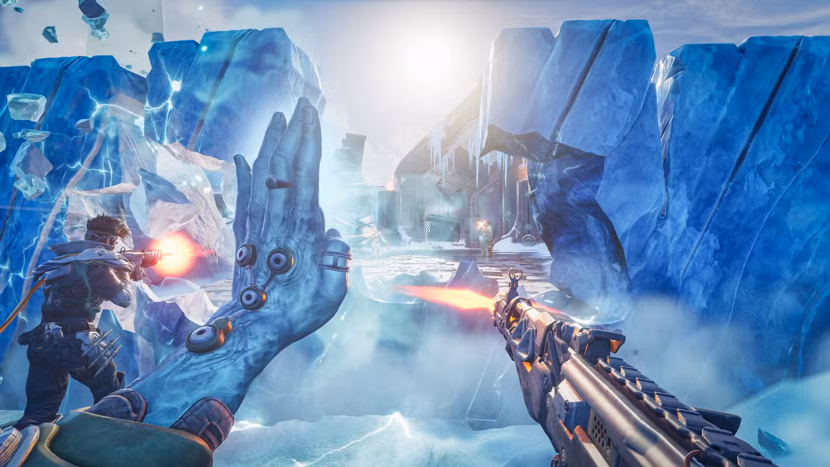 Um personagem Highguard coloca um escudo de gelo na prévia de Highguard