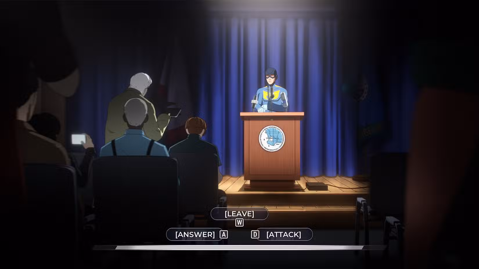 Escolha entre sair, responder ou atacar o repórter no Dispatch.