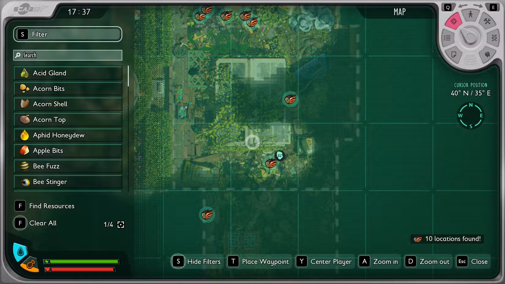 Locais de insetos da batata perto da estufa em Grounded 2