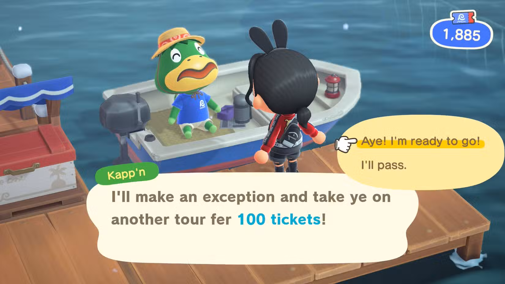ACNH Kapp'n se oferece para levar o jogador em uma segunda turnê