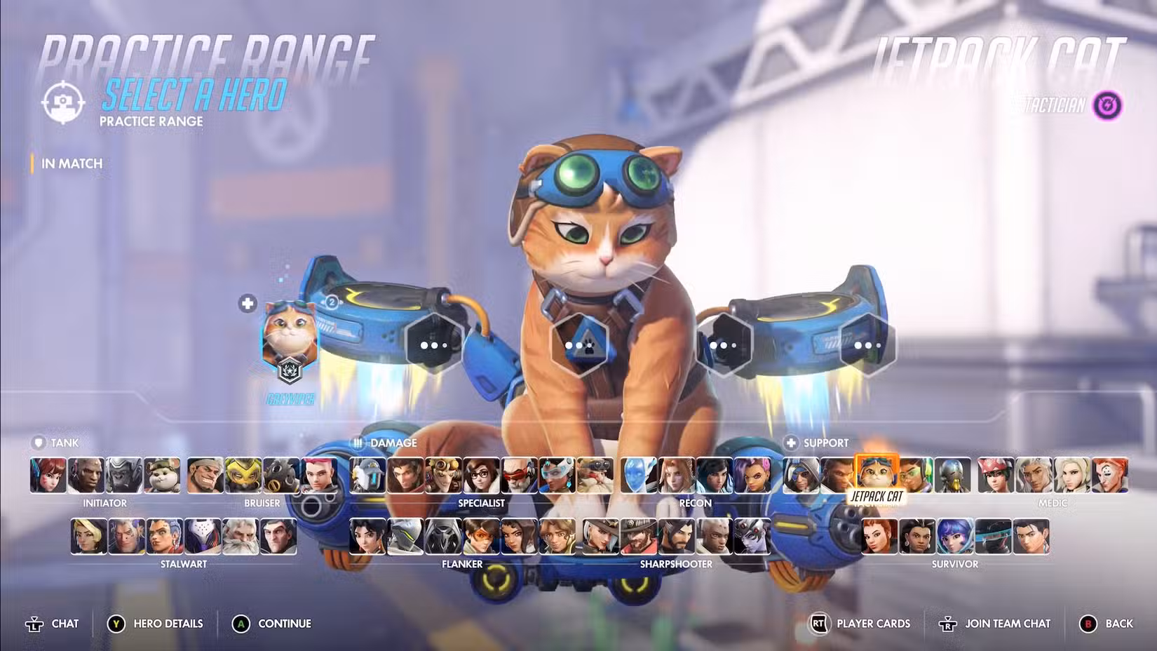 Tela de seleção de heróis de Overwatch mostrando novas subfunções