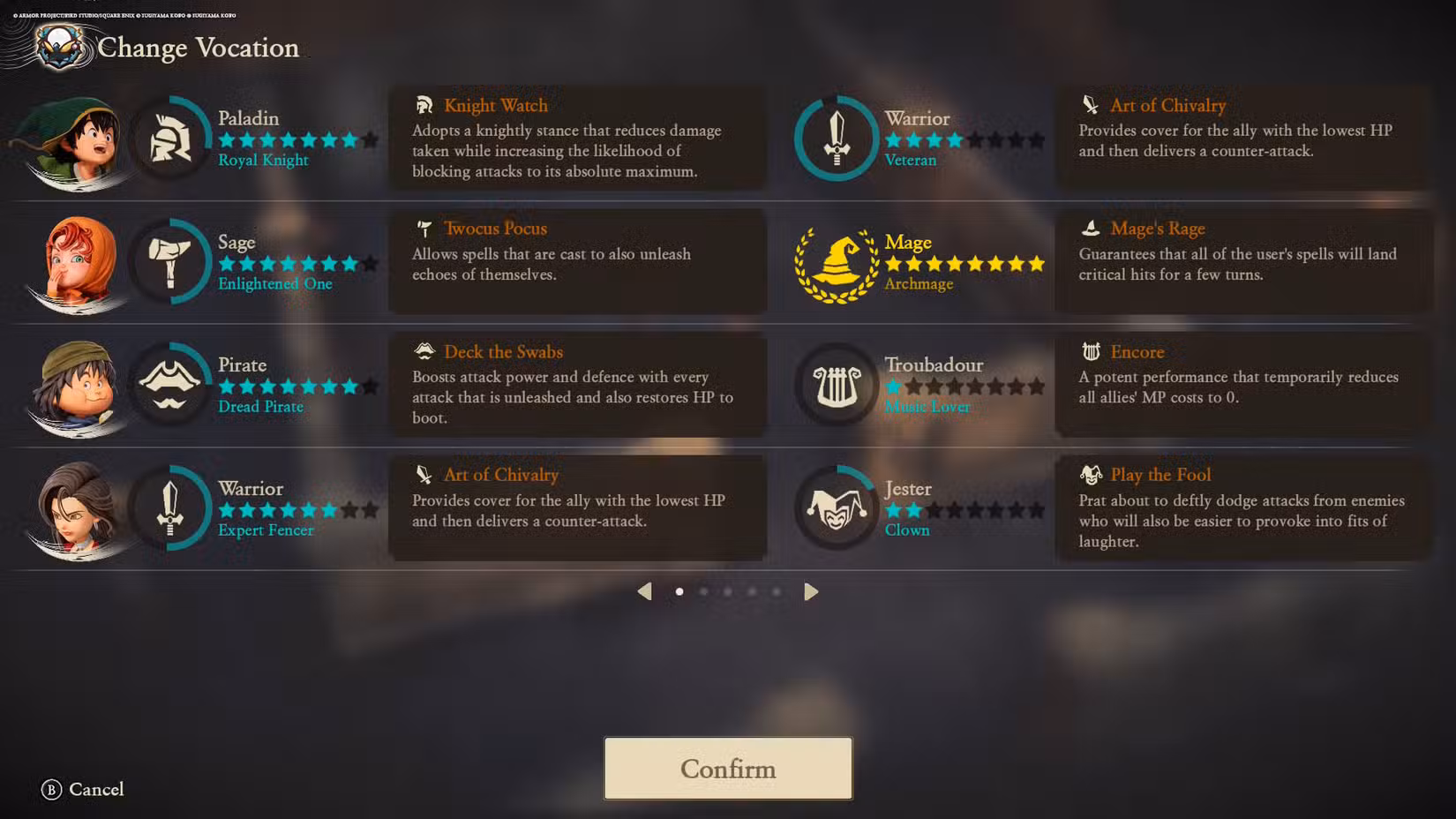 Captura de tela reimaginada de Dragon Quest 7 mostrando a última tela que os jogadores veem antes de mudar de profissão