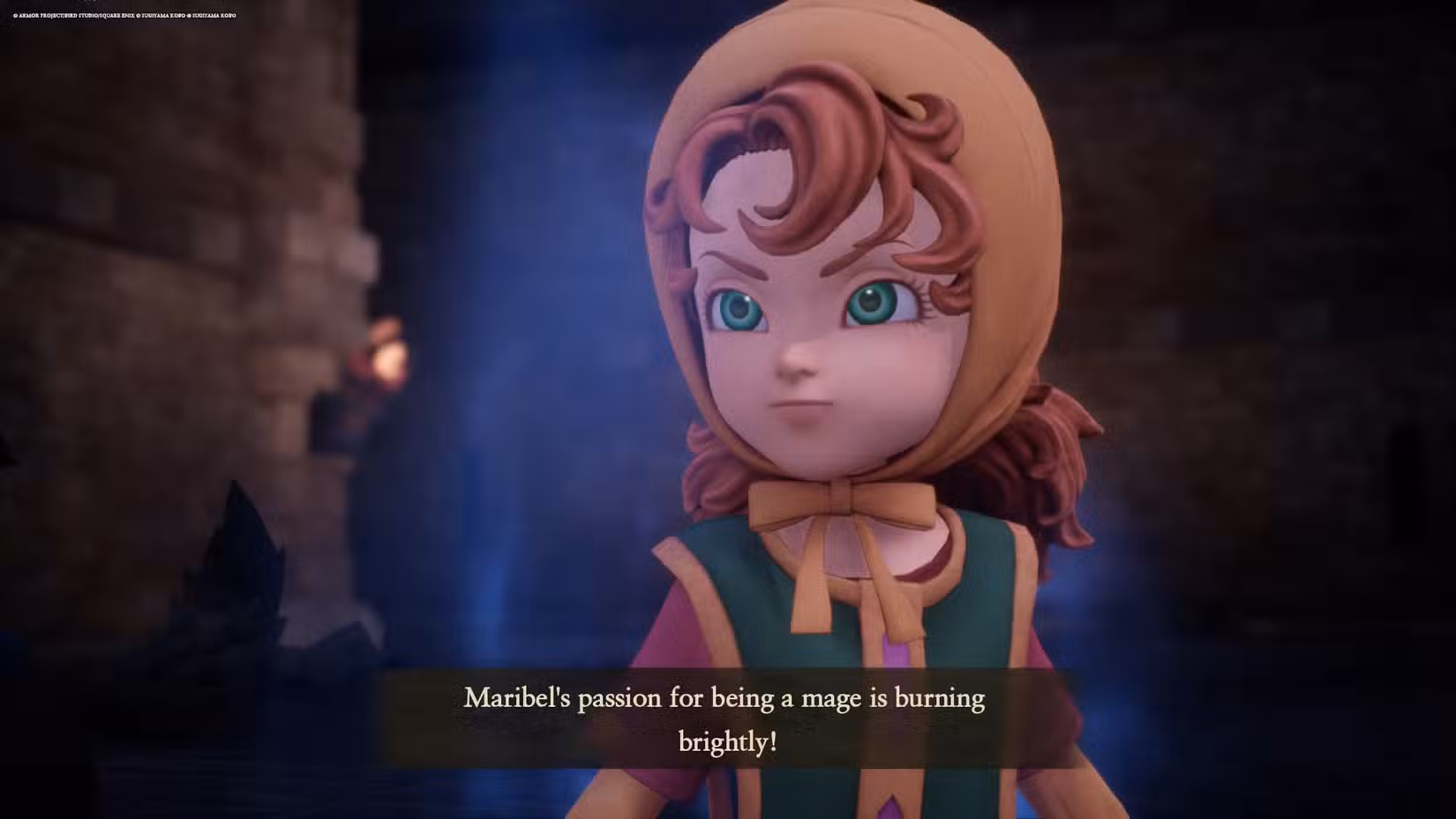 Uma captura de tela de Dragon Quest 7 Reimagined mostrando Maribel ativando sua habilidade especial de Mago