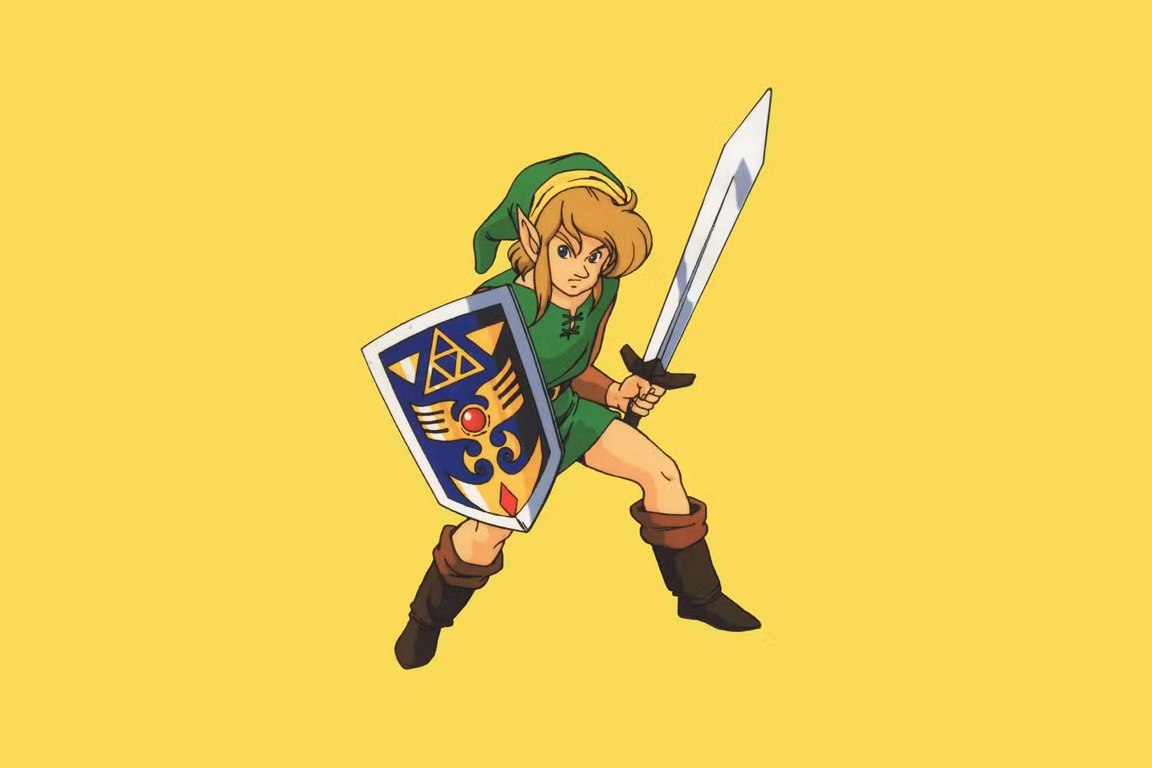 A arte de Link de The Legend of Zelda mostra ele posando enquanto segura uma espada e um escudo