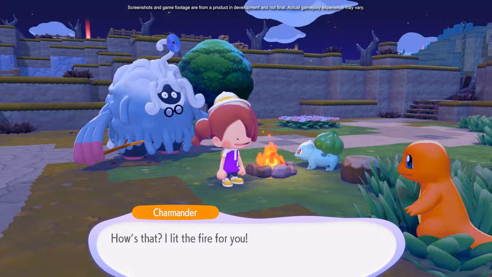 Um jogador fala com Charmander em Pokémon Pokopia.