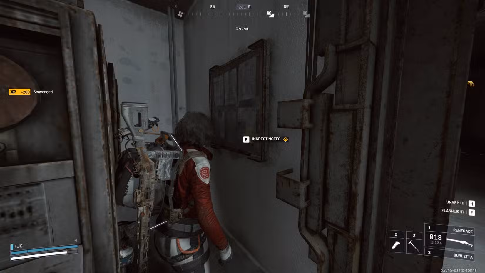 O jogador em frente ao quadro de avisos que indica o caminho alternativo para o cofre para a missão Stable Housing em Arc Raiders.