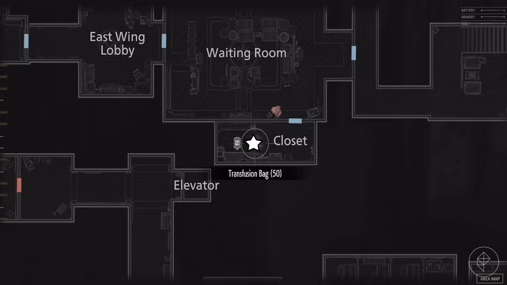 Um mapa mostrando a localização da amostra de sangue convergente em Resident Evil Requiem