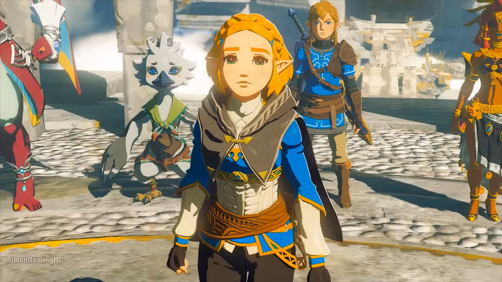 Princesa Zelda e seus companheiros no final de Tears of the Kingdom