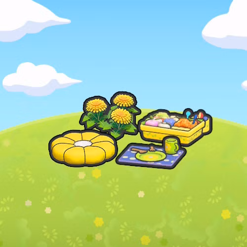 Uma imagem do habitat do dente-de-leão Pokémon Pokopia na hora do almoço