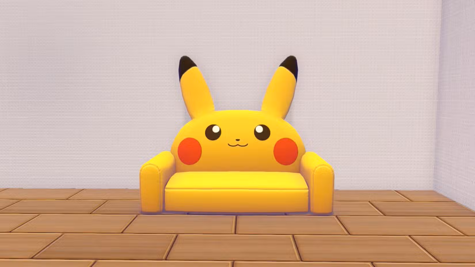 Um sofá amarelo que parece um Pikachu em Pokopia.