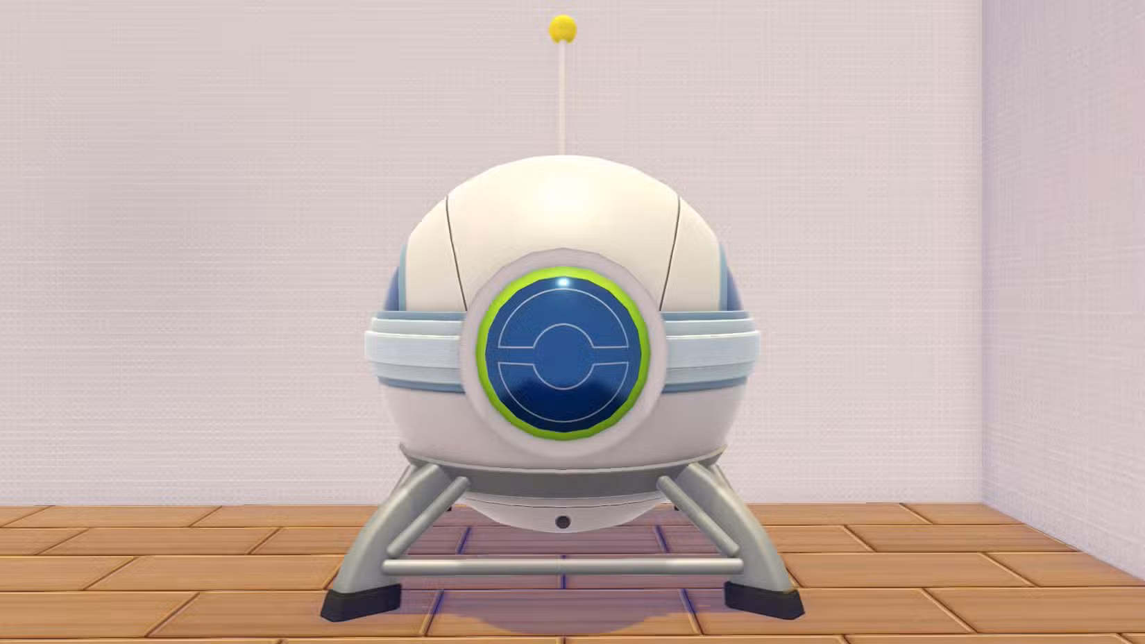 Uma nave espacial redonda em Pokopia.