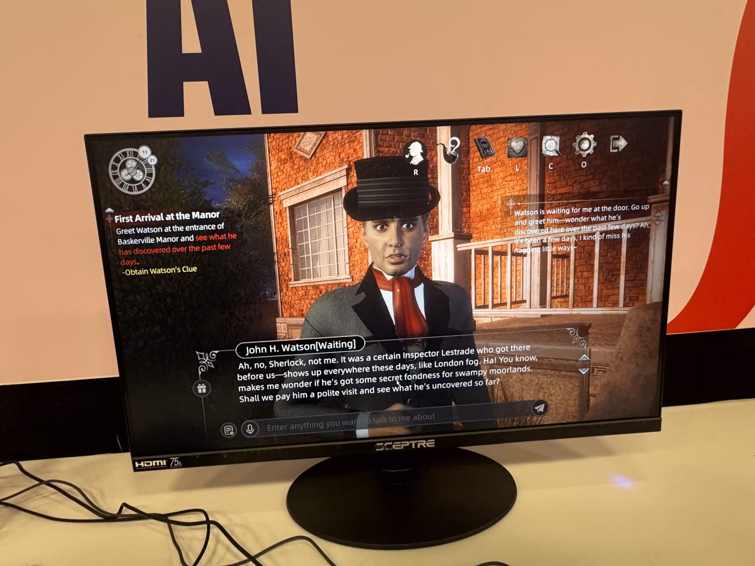 Um Watson com tecnologia de IA fala em um videogame de Sherlock Holmes.