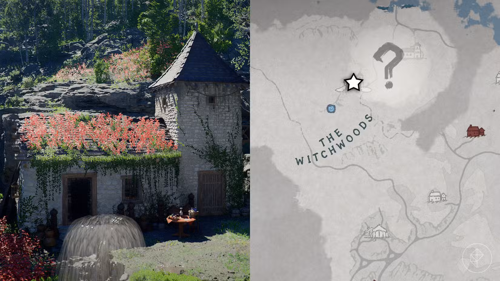 Uma casa de pedra com um canteiro de flores no telhado no Deserto Carmesim.