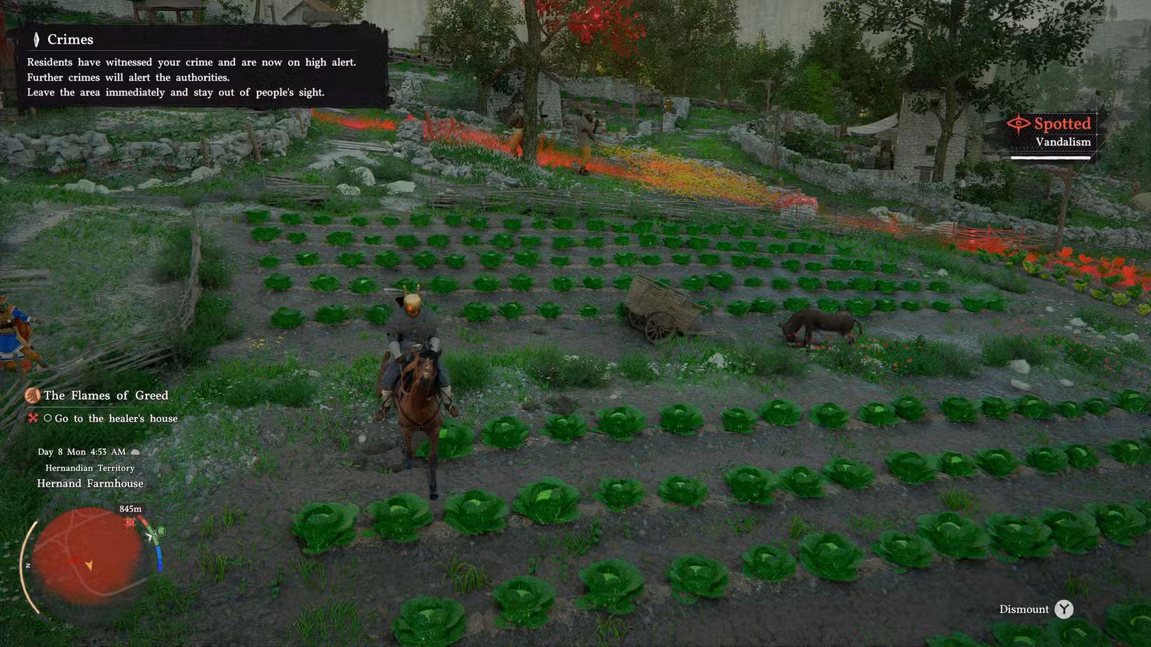 Kliff fugindo do local de um vandalismo no Deserto Carmesim