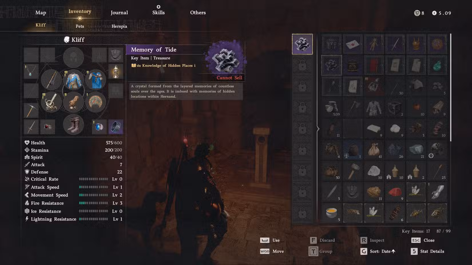 Uma captura de tela do Crimson Desert mostrando o item Memory of Tide