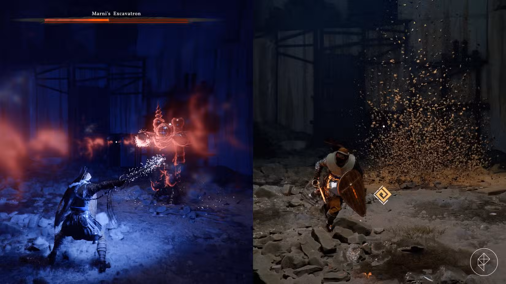 O jogador foge do Excavatron de Marni no Crimson Desert, após o chefe Lost Quarry usar um ataque especial.