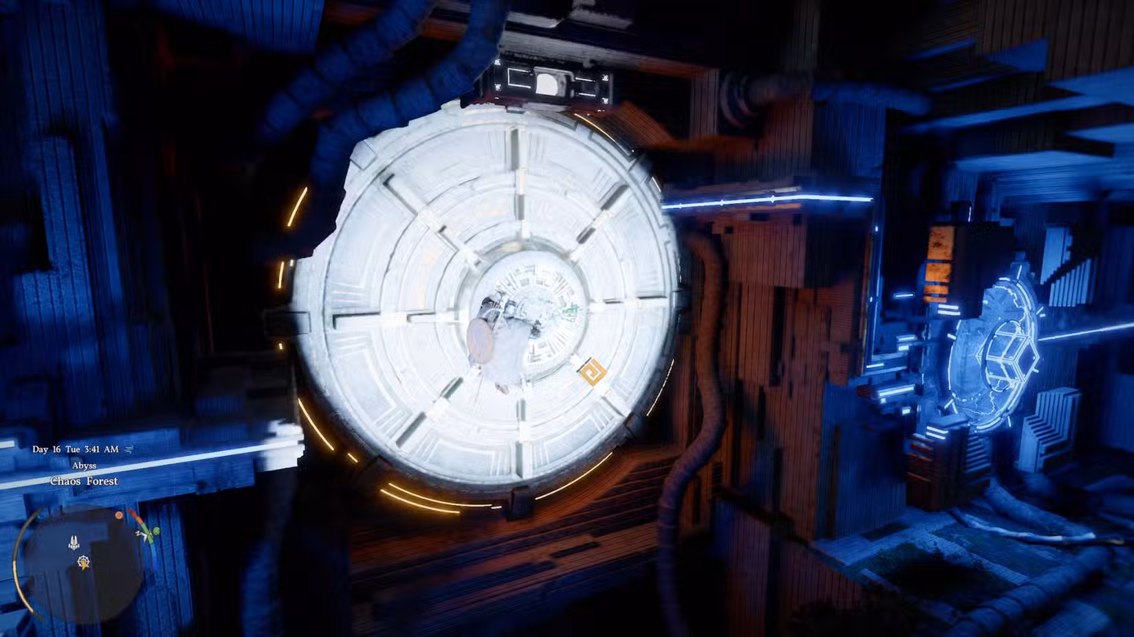 Kliff socando uma porta para que ela se abra no Deserto Carmesim