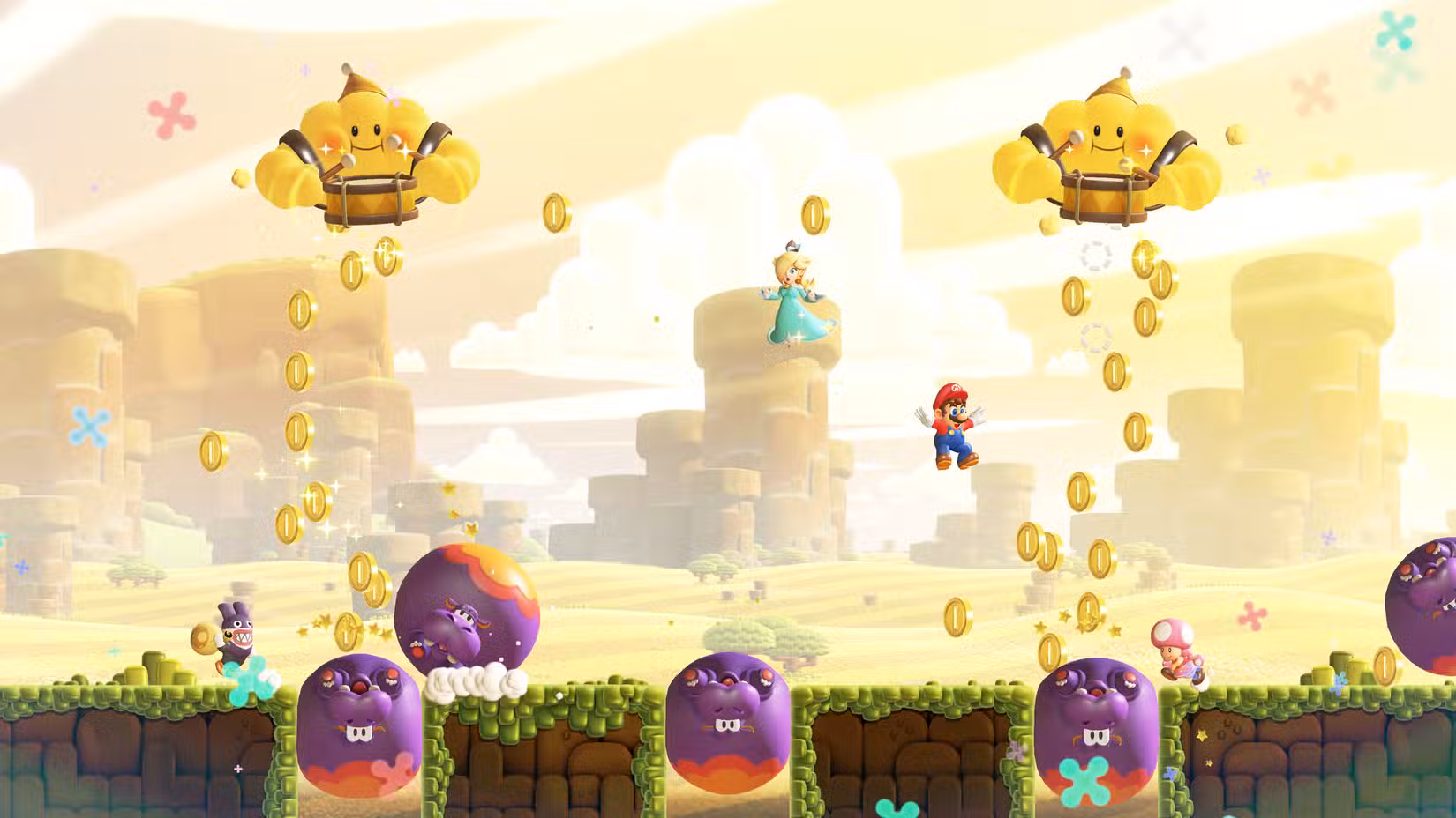 Nuvens douradas chovem moedas em Super Mario Bros Wonder DLC