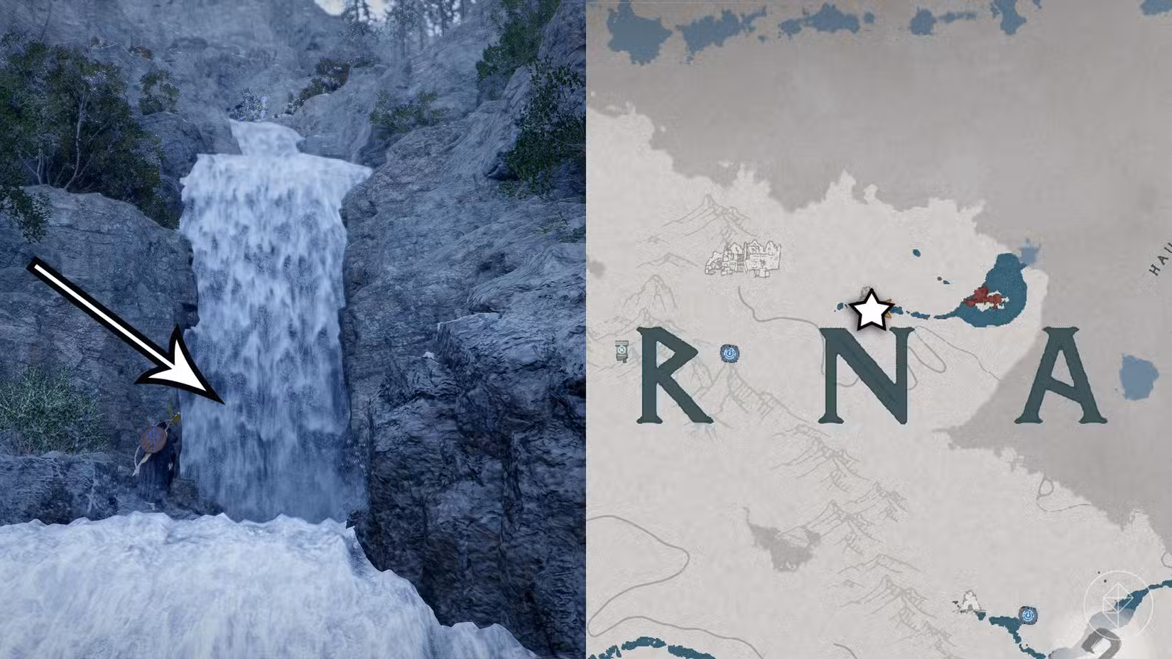 Uma montagem mostrando a localização das botas do Reino Caído