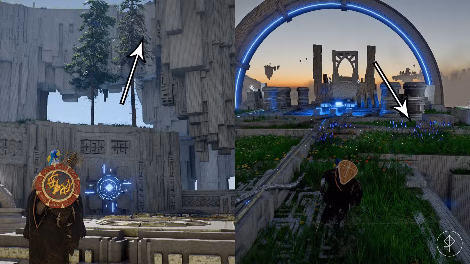 O caminho para cima, até onde está o quebra-cabeça, no Crimson Desert Crescent Skybridge Abyss.