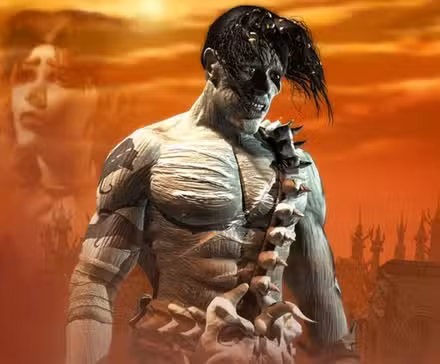 Uma imagem do Nameless One de um vídeo cinematográfico de Planescape: Torment