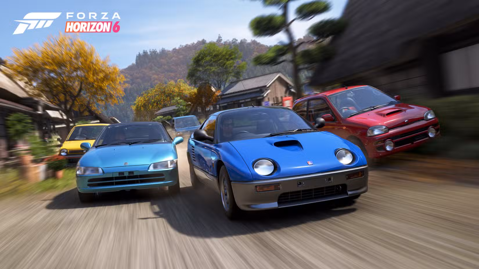 Uma corrida entre pequenos carros kei japoneses no Forza Horizon 6