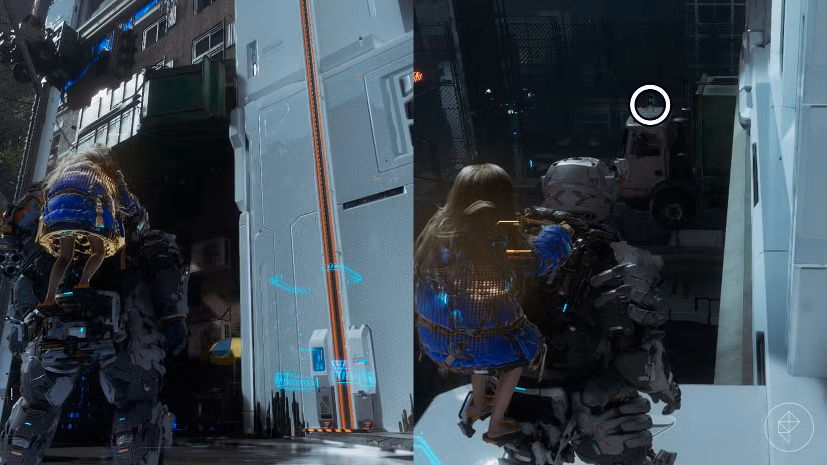 Uma montagem usando duas imagens Pragmata mostrando a localização de uma figura da Mini Cabine