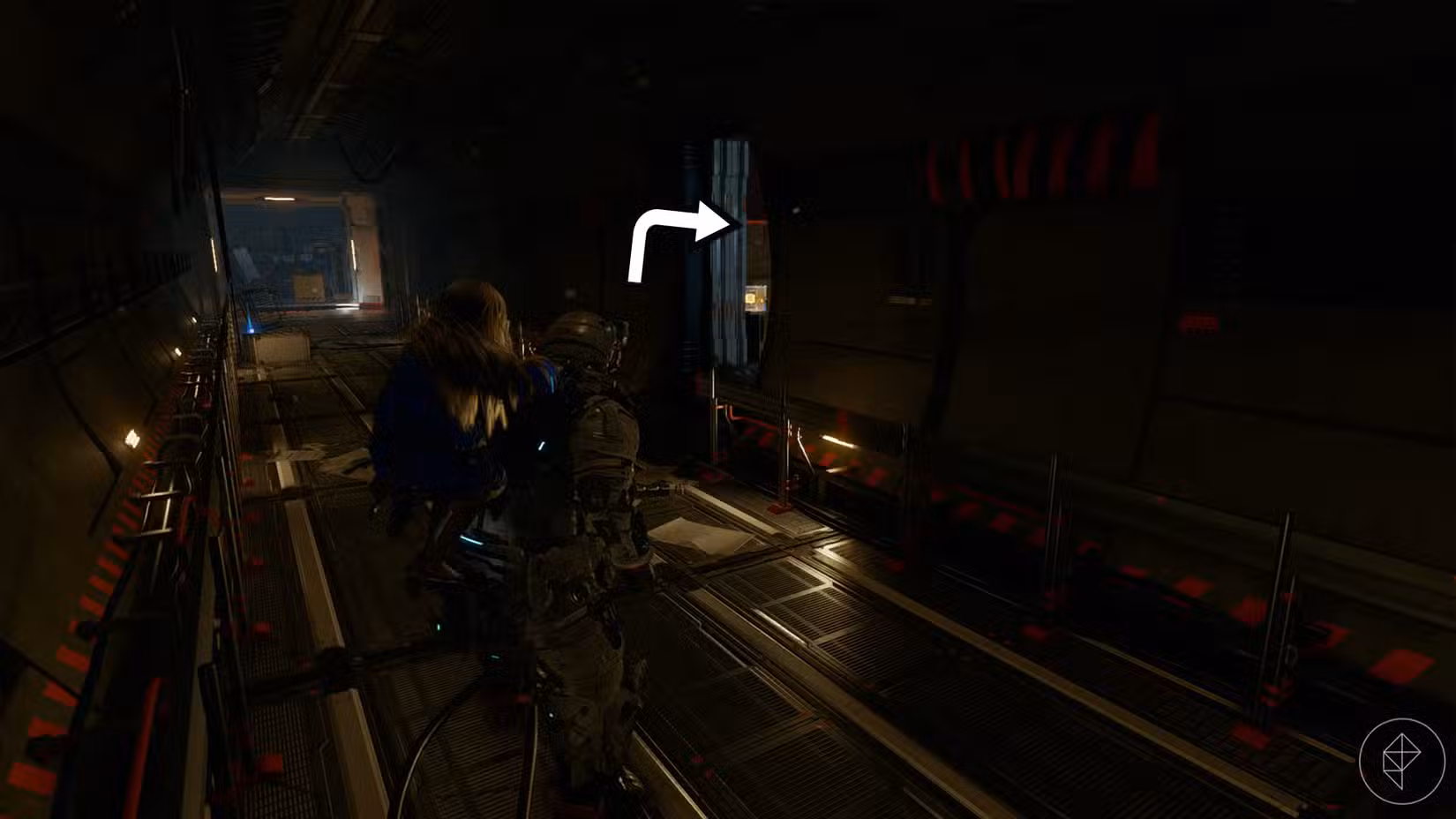 Uma captura de tela do Pragmata mostrando a localização de um componente de atualização no setor Mass Production Array