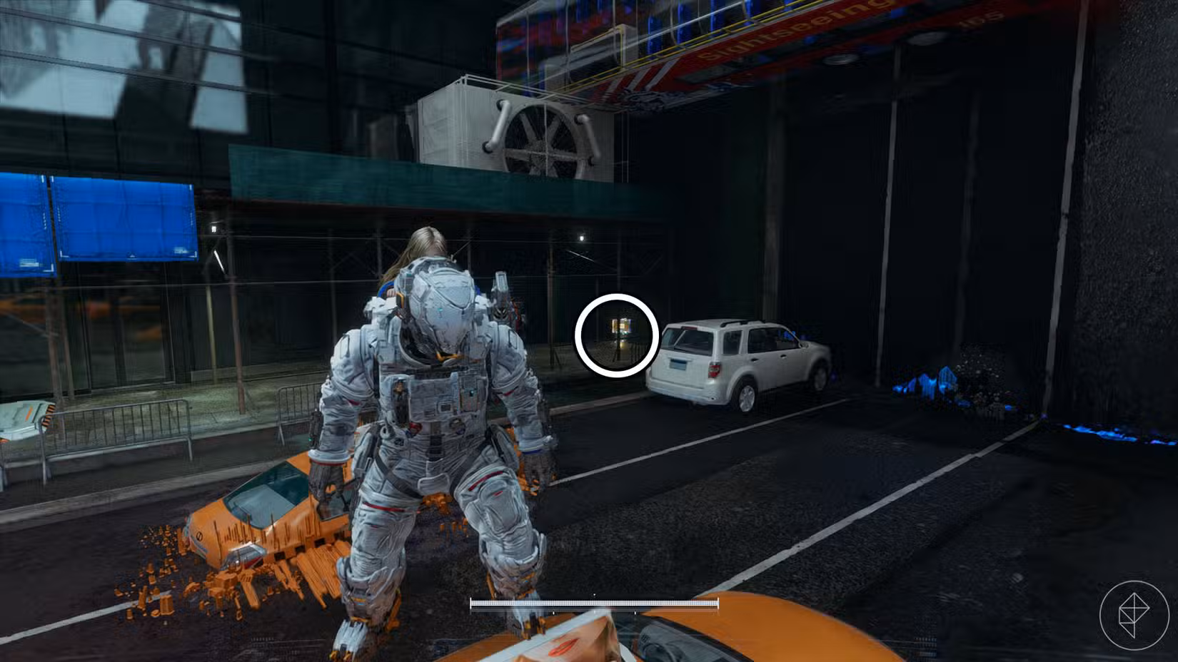 Uma captura de tela do Pragmata mostrando a localização de um componente de atualização no setor Mass Production Array