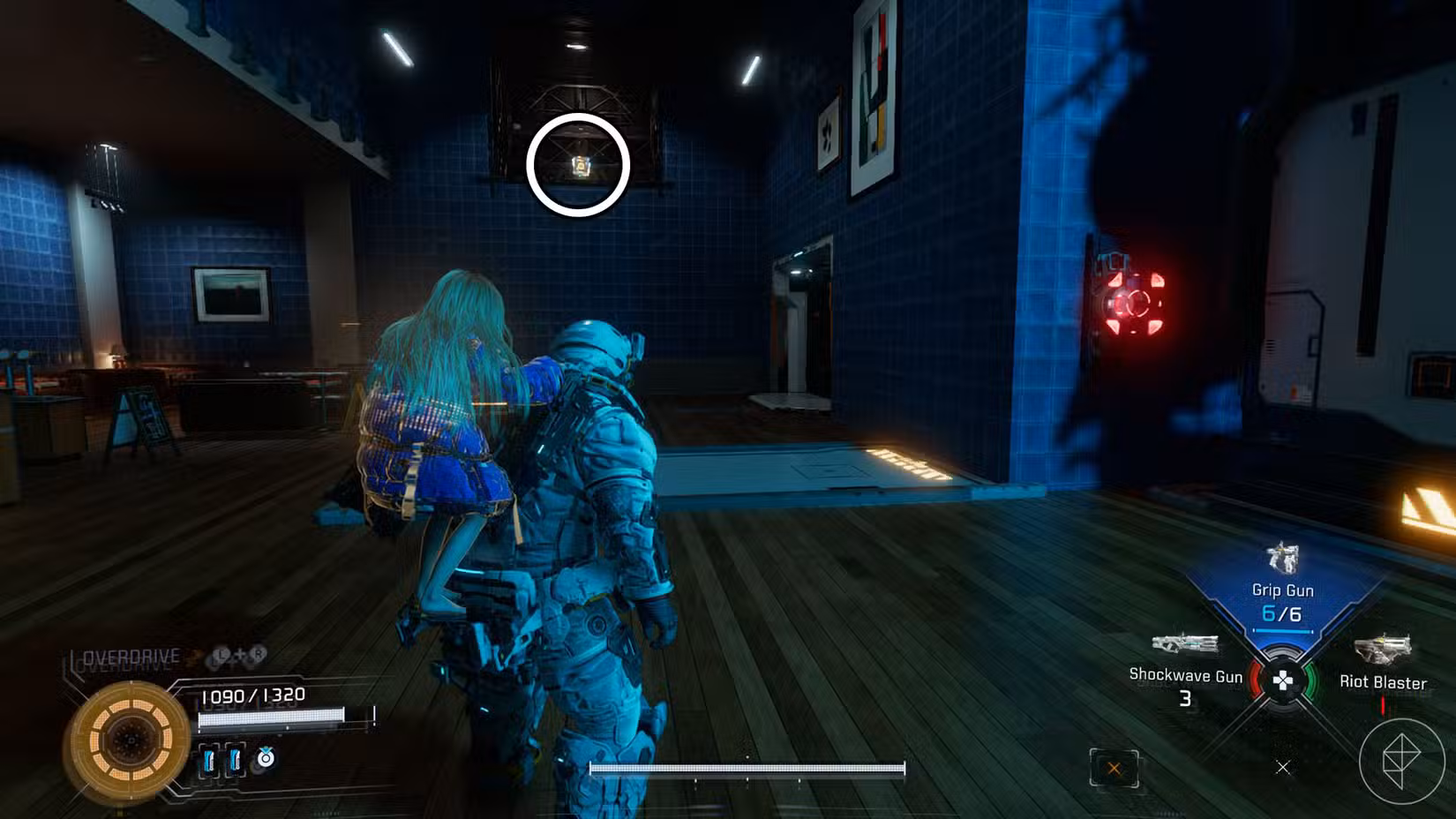 Uma captura de tela do Pragmata mostrando a localização de um componente de atualização no setor Mass Production Array