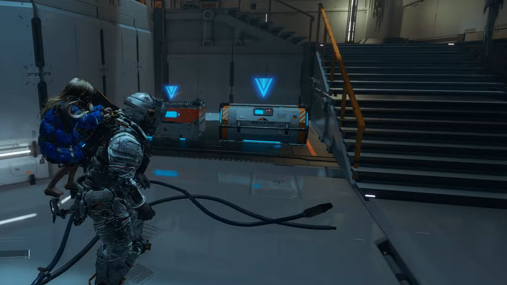 Uma captura de tela do Pragmata mostrando a localização de um componente de atualização no setor Mass Production Array