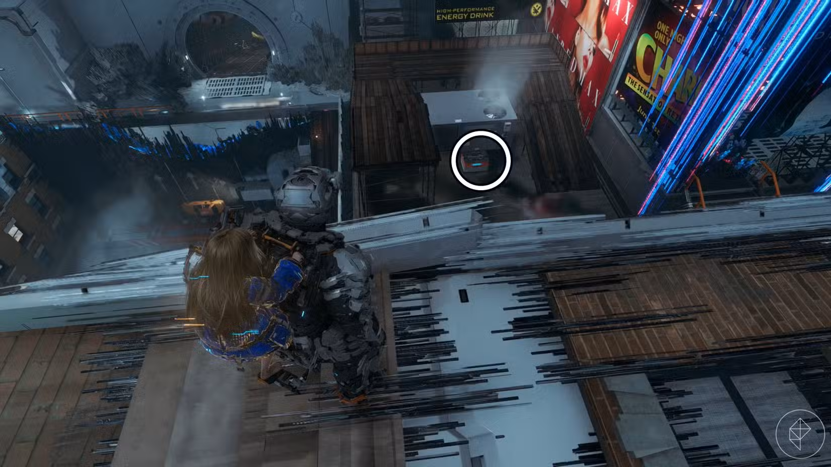 Uma captura de tela do Pragmata mostrando a localização de um componente de atualização no setor Mass Production Array