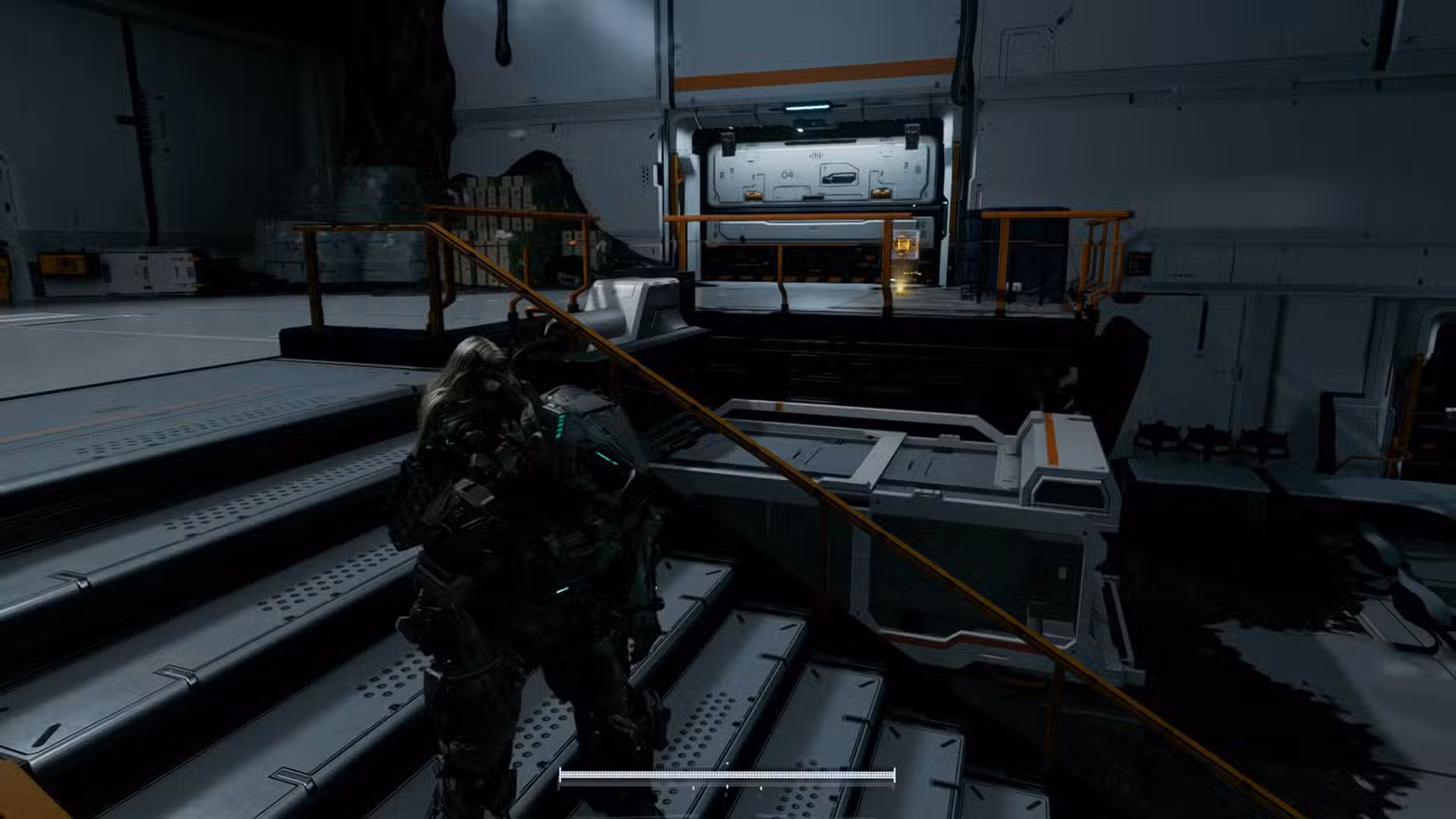 Uma captura de tela do Pragmata mostrando a localização de um componente de atualização no setor do Porto Central